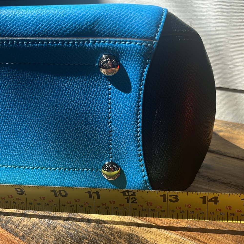 Coach Bright Blue Leather Tote with Orange Trim and Black Sides - Picture 8 of 15